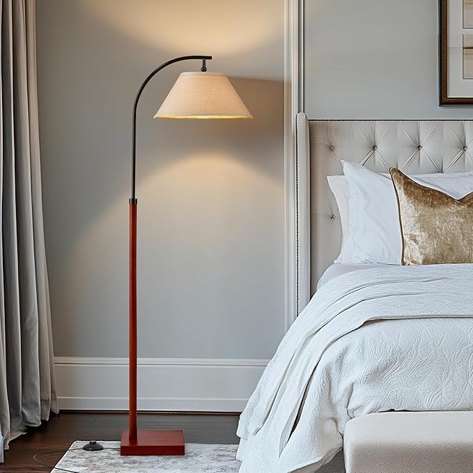 63" Floor Lamp for Living Room with Foot Switch Wood Standing Lamp Tall Lamp Mid Century Modern Arc Floor Lamps for Bedroom Office Industrial Reading - Bloomnest