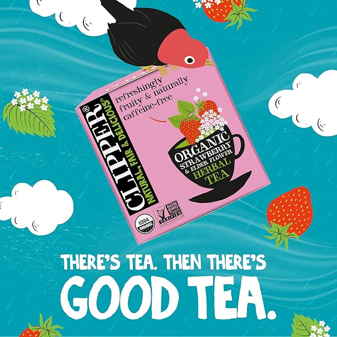 Clipper Tea Strawberry & Elderflower Herbal Tea – Caffeine Free, USDA Organic, Great Hot or Iced – Refreshingly Fruity, Natural, Fair & Delicious – 200 Tea Bags - Bloomnest