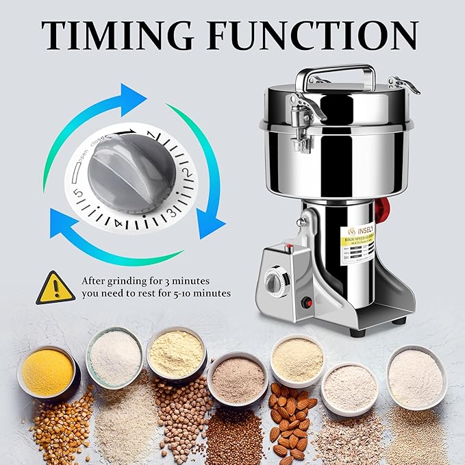 Grain Mill Grinder 2000g High Speed Food Grain Mill Stainless Steel Seeds Flour Nut Pill Wheat Corn Herbs Spices & Seasonings Dry Grinder Electric Machine Grinder for Kitchen - Bloomnest