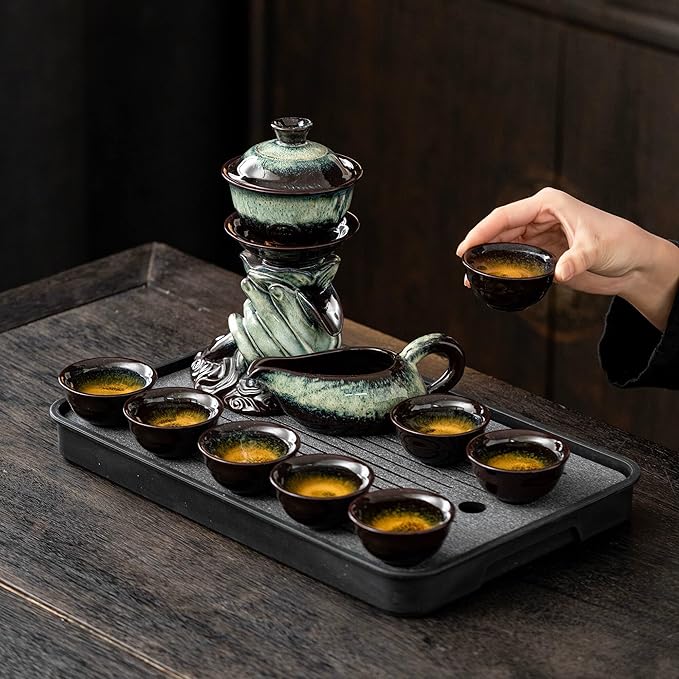 Kungfu Tea Sets Ceramic Teapot with Infuser Loose Leaf Tea Teapot with 8 cups (Gradient Hand) - Bloomnest
