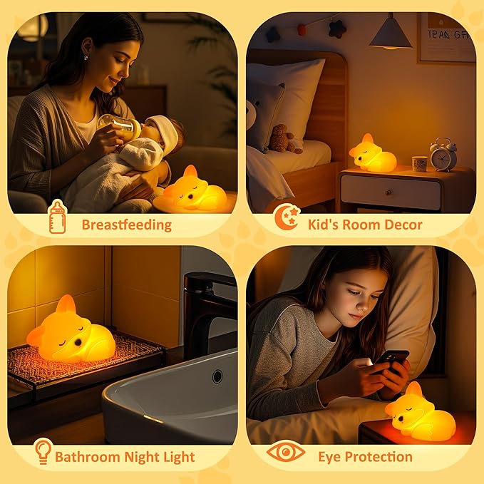YuanDian Fox Night Light, Squishy Fox Silicone Lamp Novelty Gifts, Rechargeable Dimmable Timer Bedside Touch Nightlight for Breastfeeding Toddler Baby Kids - Bloomnest