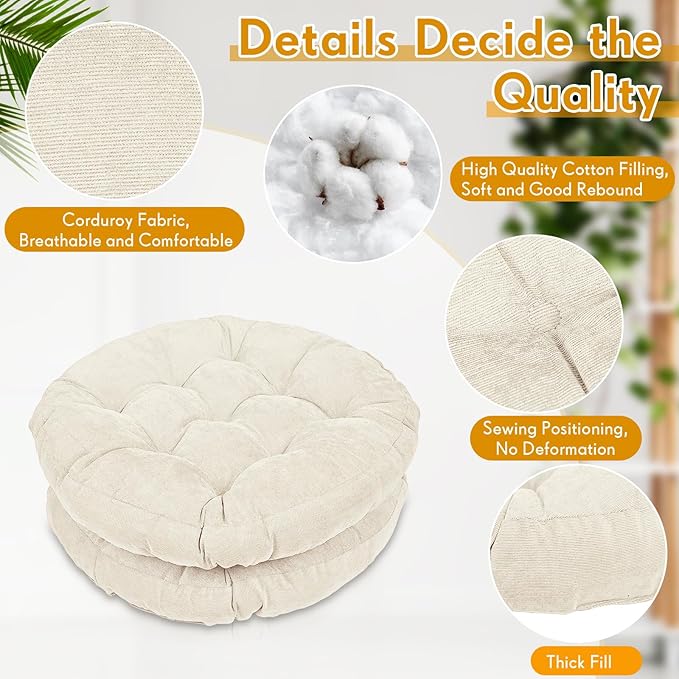Jerify 6 Pcs Round Floor Pillows Cushions 22 x 22 Inch Large Flexible Seating Cushion Classroom Furniture Floor Pillow for Kids Adults Home Daycare Preschool Yoga Meditation Gift (Beige) - Bloomnest