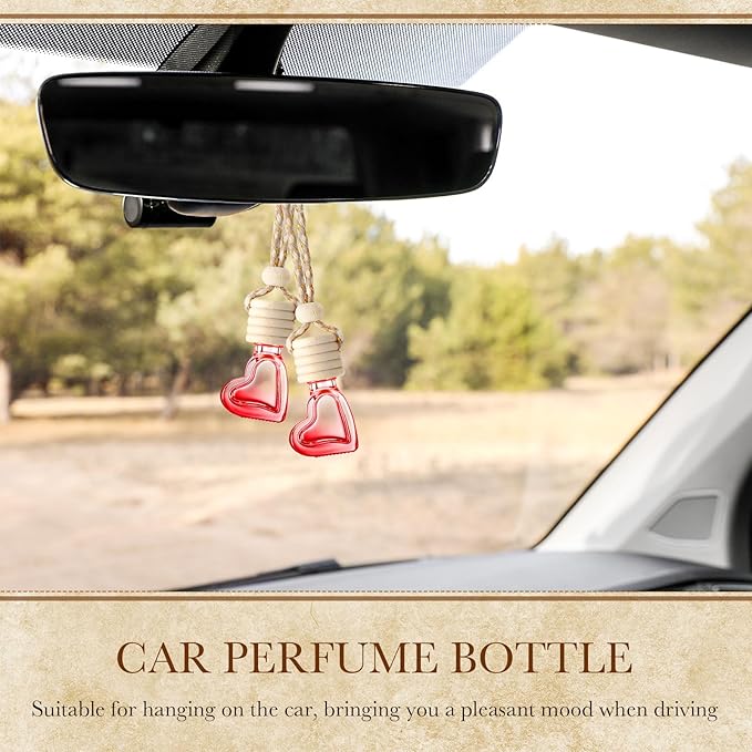BBTO 50 Pcs 6ml Hanging Car Air Freshener Car Diffuser Bottle Empty Glass Perfume Heart LoveFreshener Bottle Diffuser Pendant Valentine's Day Essential Oil Fragrance Aromatherapy Decor (Red) - Bloomnest