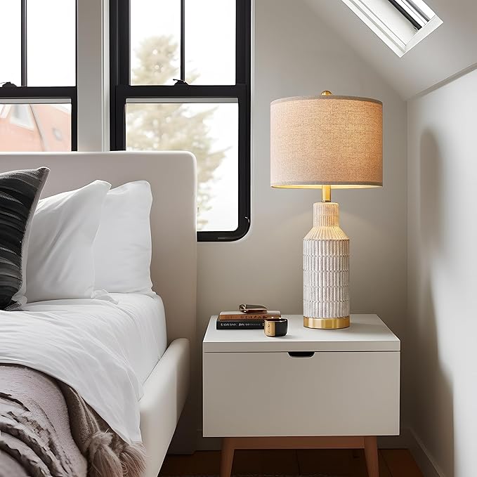 25" Modern Ceramic Lamps Single Table Lamp for Living Room Bedroom Farmhouse Nightstand Bedside Lamps - Bloomnest