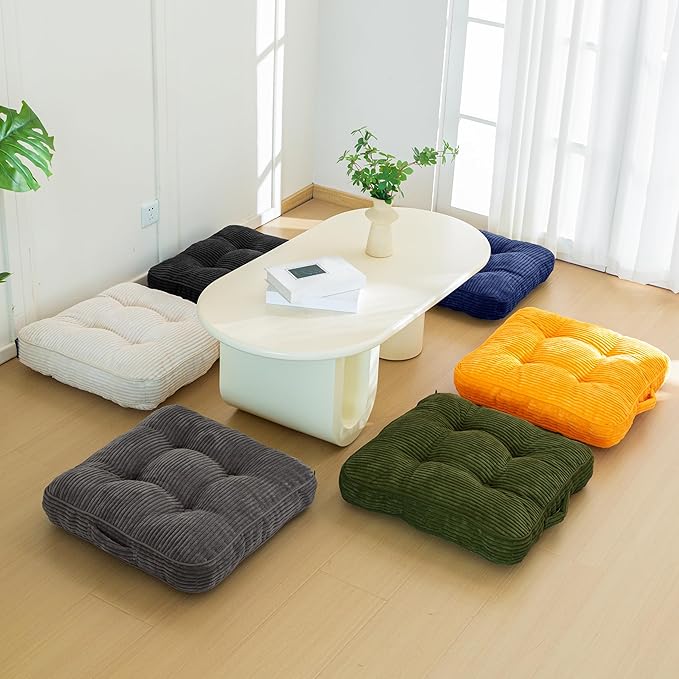 Washable Floor Pillow Cushion for Adults, Meditation Cushion Pillow, Large Square Floor Sitting, Removable Tufted Corduroy Cover, for Tatami Living Room or Yoga, 22x22 Inch, 2Pack, Machine Washable - Bloomnest
