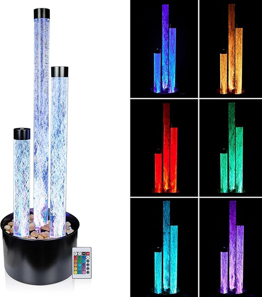 Alpine Corporation MLT166BK 54" 3 Tier Acrylic Bubble Fountain with Remote Control and 16-Color LED Lights, Decorative Water Feature for Indoor/Outdoor Us, Black - Bloomnest
