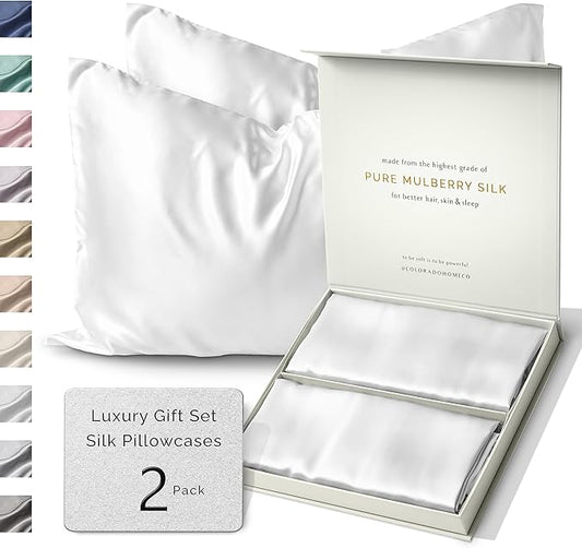 SUNDAYSILKS™ Silk Pillow Cases 2 PACK | 22 Momme Mulberry Silk Pillowcase Set of 2 | Standard Queen, King Size | All Sides 100% Pure Silk Slip Pillowcase Bliss for Women, Men, with Zipper [Pure White] - Bloomnest