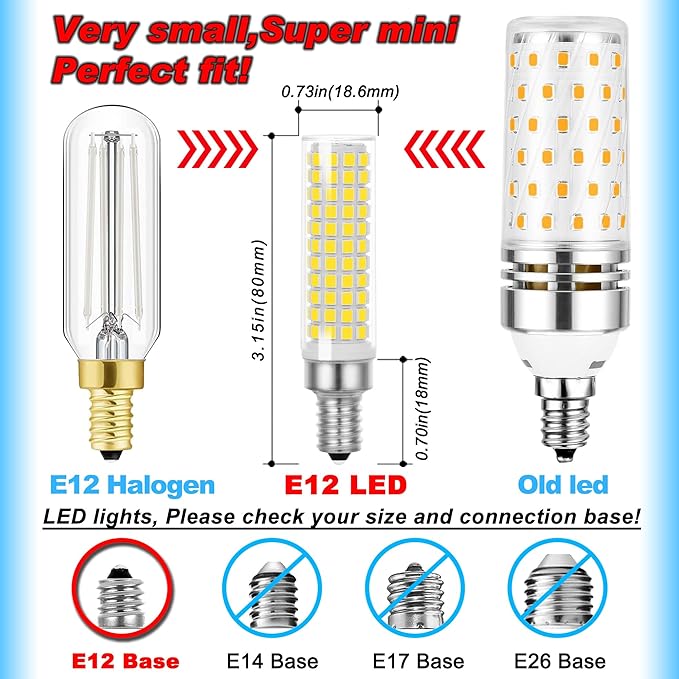Dimmable E12 100w LED Bulbs Equivalent C7,4000K Natural Neutral White,1000 lm T6 E12 12W LED Candle Bulbs for Candelabra Ceiling Fan Chandelier Pendant Lighting Salt Lamp,2 Pack - Bloomnest