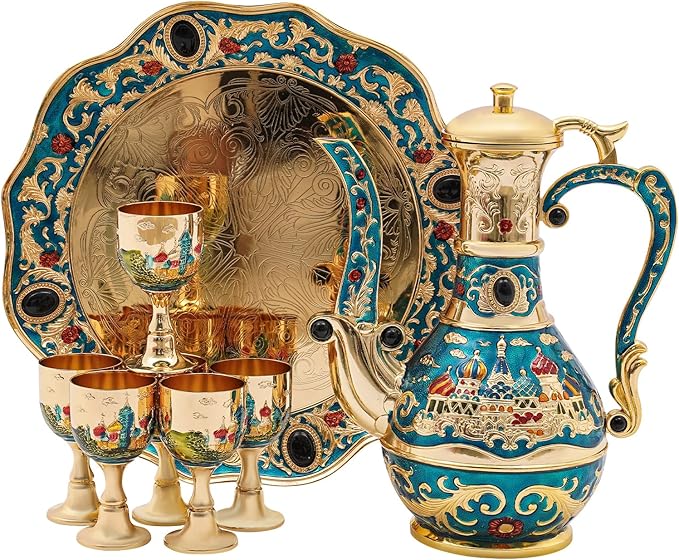 Vintage Turkish Coffee Pot and Cups Set, Vintage Coffee Pot Set with Tray and 6 Cups, Tea Service Sets for Tea Table Decor - Bloomnest