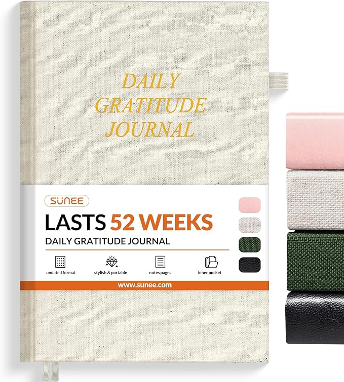 SUNEE Daily Gratitude Journal – 52 Weeks Simple 5 Minute Journal for Daily Reflection, Build Positivity and Mindfulness, Undated Minimalist Planner for Women & Men (Beige)