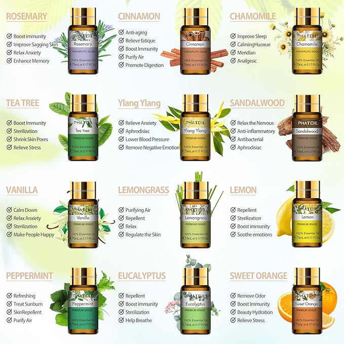 PHATOIL Essential Oils Gift Set 15 x 5ml, Pure Essential Oil Aromatherapy Oil for Skin Care, Hair Care, Bath, Ideal for Humidifier, Diffuser, Relax - Bloomnest