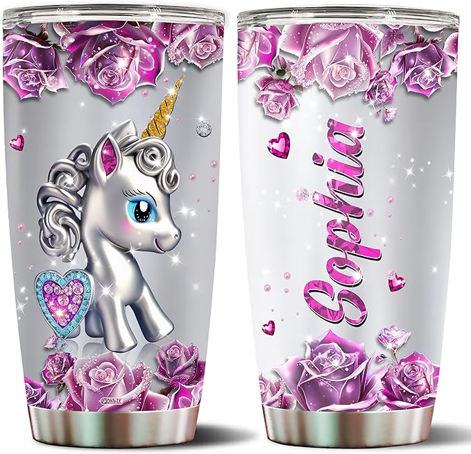 Personalized Unicorn Gifts for Adult Women Insulated Stainless Steel Tumbler Mug Cup Water Bottle Unique Gift for Mom Wife Daughter Funny Unicorns Christmas Birthday Mother's Day Valentine - Bloomnest