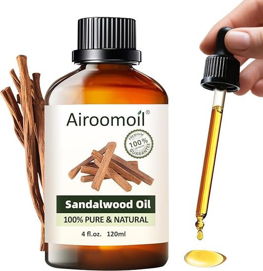 Sandalwood Essential Oil, 100% Pure Natural Sandalwood Oil for Diffuser, Aromatherapy, Skincare, Oil, Massage & DIY Perfume Making, Large 4 fl oz | Woody, Creamy, Long-Lasting Scent Airoomoil