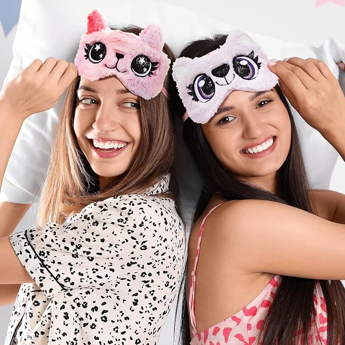 3 Pieces Sleep Mask for Kids, Girls Plush Sleeping Eye Cover Soft Eye Blindfold Cover Animal Shade for Kids(Purple, Big Eyes Style) - Bloomnest