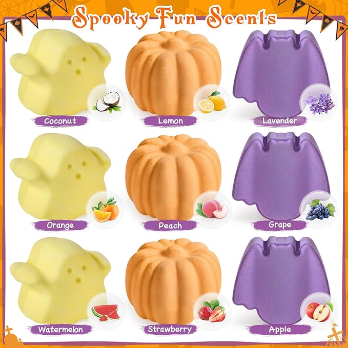 9 Pack Halloween Bath Bombs for Kids, Halloween Bubble Kids Bath Bombs with Surprise Toy Inside, Halloween Treat Bags Gifts for Kids Girls Boys - Bloomnest