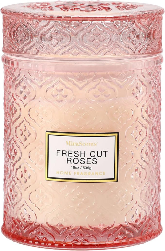 Rose Scented Candles,Pink Candles Gifts for Women, Luxury Large Decorative Candle in Glass, 19oz Natural Soy Wax for Home - Bloomnest