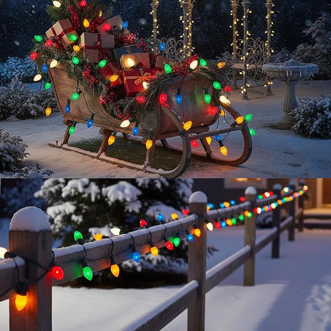 C7 LED Christmas Lights Replacement Bulbs, 25 Pack 0.6w C7 Ceramic Multicolor Light Bulbs with E12 Candelabra Base, Vintage Colored Light Bulbs for Indoor/Outdoor Christmas String Lights - Bloomnest