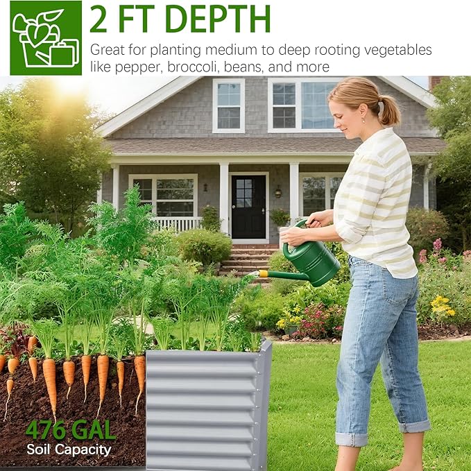 8x4x2ft Galvanized Raised Garden Bed, Planter Raised Garden Boxes Outdoor, Large Metal Raised Beds for Gardening, Garden Bed for Vegetables, Flowers, Herb, Silver - Bloomnest