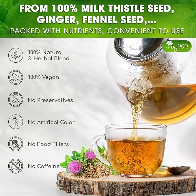 TOG999, Premium Stomach & Liver Herbal Tea – 60 Tea Bags – Milk Thistle Seed, Ginger, Fennel, Peppermint & Licorice – Caffeine-Free – Soothing & Refreshing Herbal Blend for Daily Enjoyment - Bloomnest