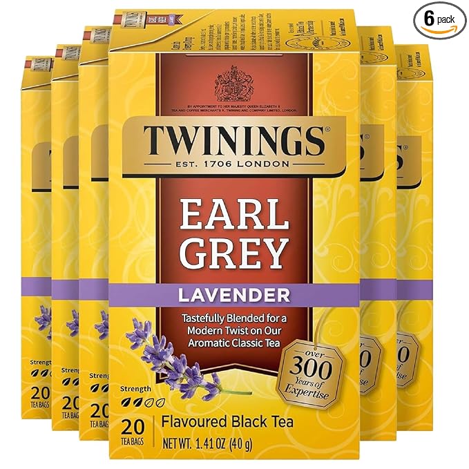Twinings Earl Grey Lavender Black Tea Individually Wrapped Bags, 20 Count (Pack of 6), Citrus, Bergamot & Floral, Caffeinated, Enjoy Hot or Iced, 120 Teabags - Bloomnest