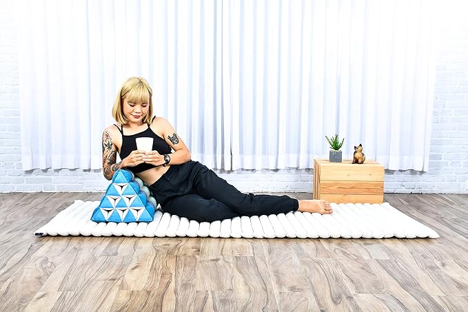 Leewadee Thai Triangle Cushion – Comfortable Backrest for TV or Reading, Wedge Pillow - Eco-Friendly Natural Kapok Filling, 20 x 13 x 13 inches, Light Blue - Bloomnest