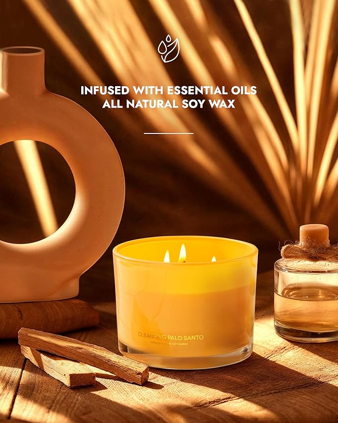 96NORTH Luxury Palo Santo Candle | Large 3 Wick Jar Candle | Up to 50 Hours Burning Time | 100% Natural Soy Wax | Relaxing Aromatherapy Aesthetic Candles | Housewarming Gift for Men and Women - Bloomnest