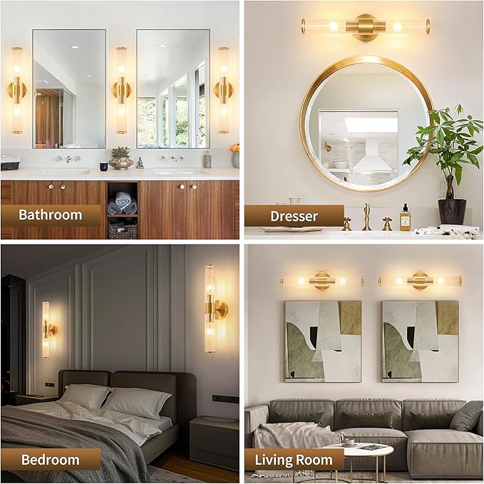 Gold Battery Operated Wall Sconces Set of Two, Rechargeable Wall Sconce with Dimmable Remote Control, 20 Inch Wireless Sconce Wall Light for Bedroom, Living Room (Bulbs Included) - Bloomnest