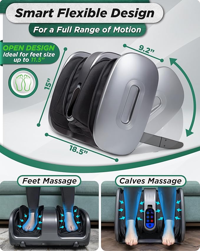 Lunix LX21 Feet Massager with Remote for Pain Relief, Circulation and Heat Therapy, Foot and Calf Shiatsu Massager for Plantar Fasciitis and Neuropathy, Ankle Device, Gray - Bloomnest