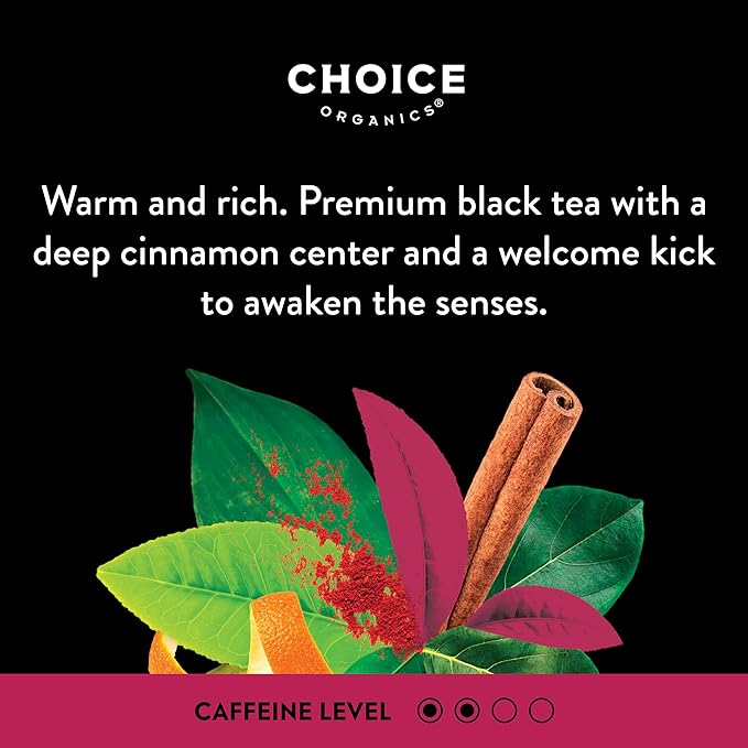Choice Organics - Organic Spicy Cinnamon Chai Tea (3 Pack) - Rainforest Alliance - Contains Caffeine - 48 Organic Black Tea Bags - Bloomnest