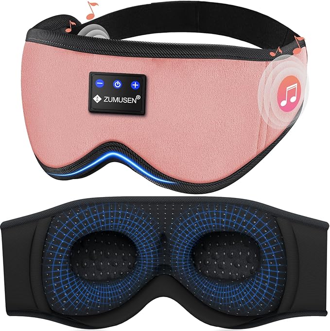 ZUMUSEN Bluetooth Sleep Headphones, 3D Wireless Music Eye Mask with Ultra-Thin Stereo Speakers, Adjustable Sleep Mask for Side Sleepers, Perfect for Travel, Meditation, Relaxation - Bloomnest