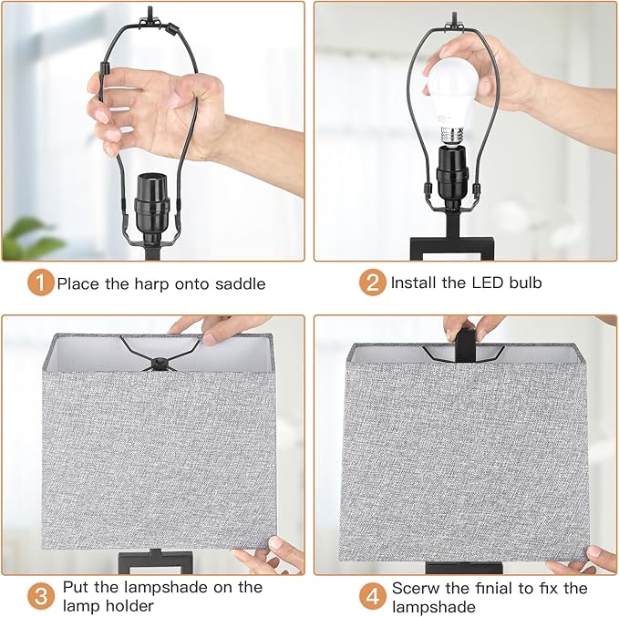23.5" Touch Control Table Lamps Set of 2, Bedside Lamp with 2 USB Charging Ports & AC Outlet, 3-Way Dimmable Modern Nightstand Lamp for Living Room Bedroom End Table Office(2700K 2 LED Bulbs Included) - Bloomnest