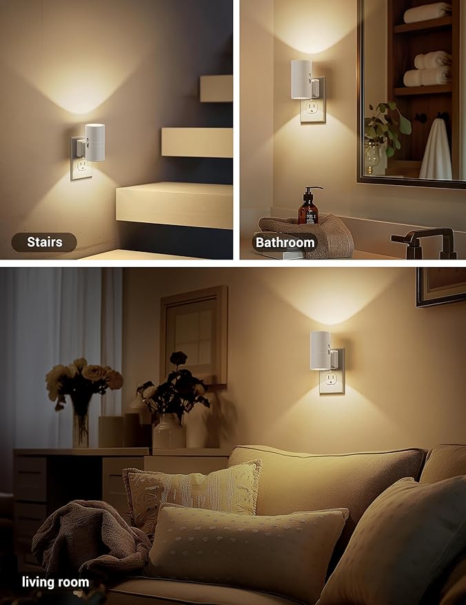 JandCase Night Lights Plug into Wall, Dimmable Night Light Plug in, Modern Night Light Dusk to Dawn Light Sensor, Warm White 3000K, 0-100LM Adjustable Brightness Nightlight for Hallway Bedroom, 4 Pack - Bloomnest