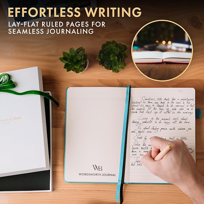 Wordsworth & Black A5 Lined Journal 216 Lined Pages, Hardcover Leather, 120 GSM Paper, Journaling Notebook for Work & Sketching, Journals for Women, Men - Gifts Box Included Turquoise - Bloomnest