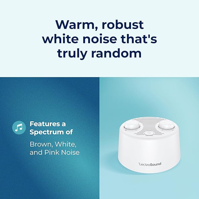 Adaptive Sound Technologies Lectro Sound 2 White Noise Machine - Simple Machine for Nursery or Bedroom - Non-Looping, Warm White Noise for Soothing Sleep - for All Ages - White - Bloomnest