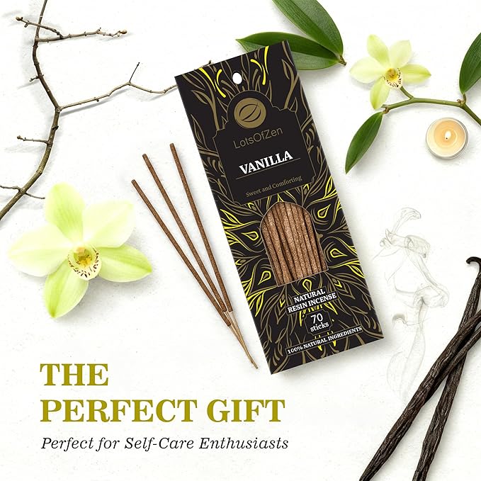 Vanilla Incense Sticks, 70 Pack – Hand-Rolled, 8-Inch Long, Long-Burning – Natural Vanilla Aroma for Meditation, Relaxation, and Calm Home Atmosphere LotsOfZen