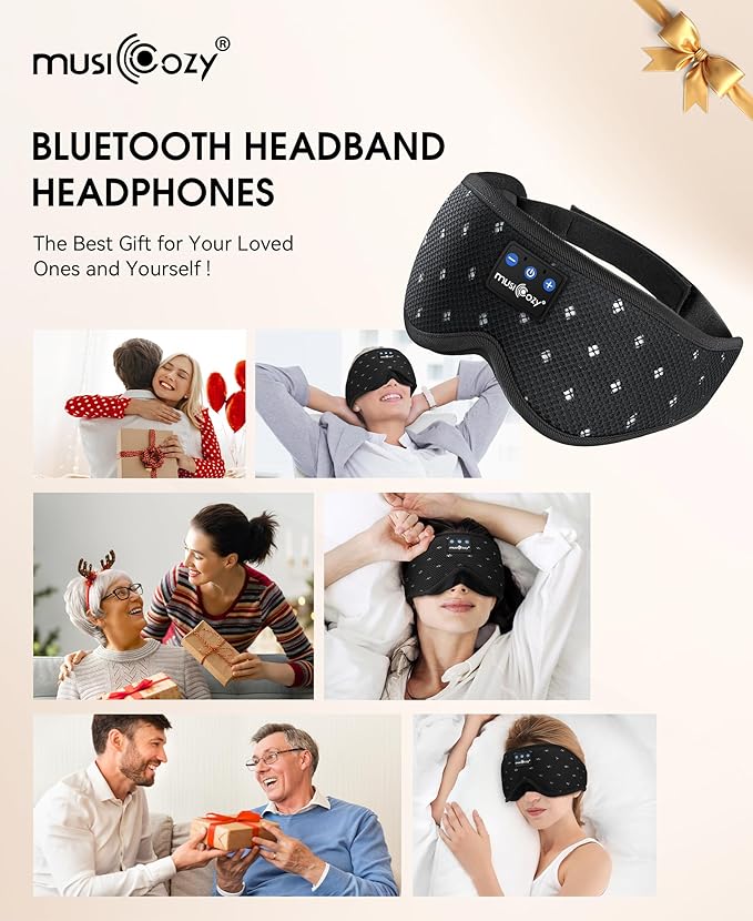 MUSICOZY Sleep Headphones Breathable Sleep Mask Bluetooth 5.4 Wireless Earphones Mask Sleeping Eyemask for Side Sleepers for Women Men Travel Meditation Gift (Mesh Black) - Bloomnest