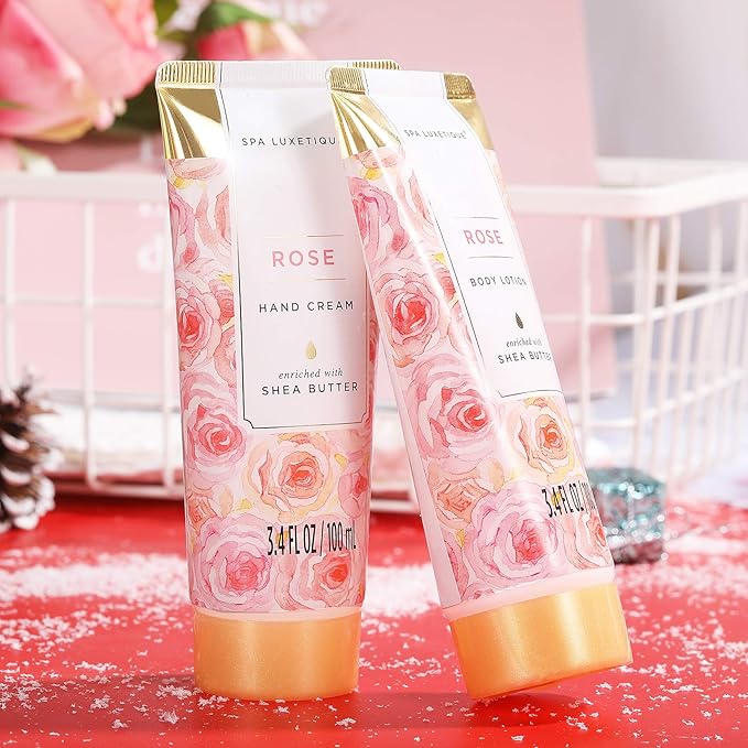 Spa Luxetique Spa Gift Set, Bath Gift Set for Women, 10 Pcs Rose Bath Set, Pink Tote Gift Bag with Shower Gel, Bubble Bath, Body Lotion, Hand Cream, Christmas Beauty Gifts for Women - Bloomnest