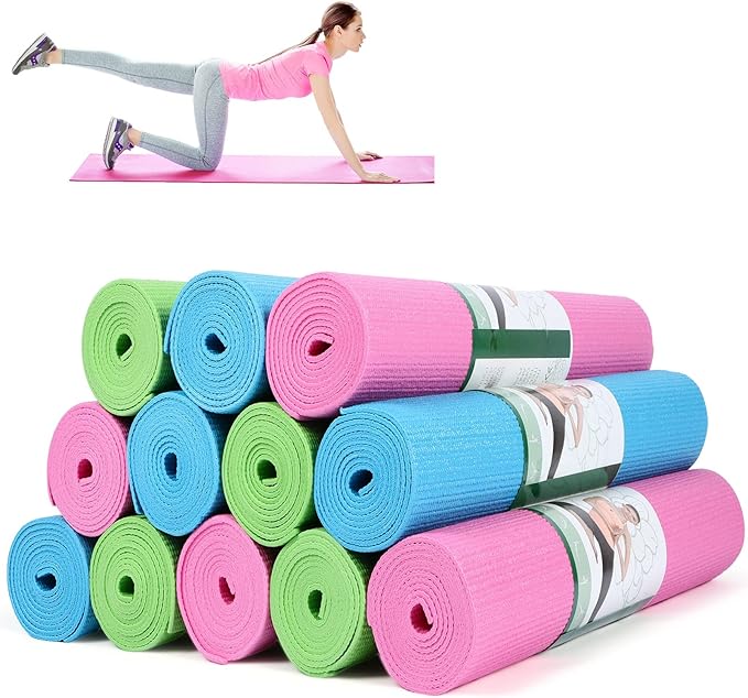 Amylove 12 Pieces Yoga Mats Bulk 68x24x0.12 Inch Exercise Non Slip Fitness Workout Mats for Women Men Home Workout Gym Yoga - Bloomnest