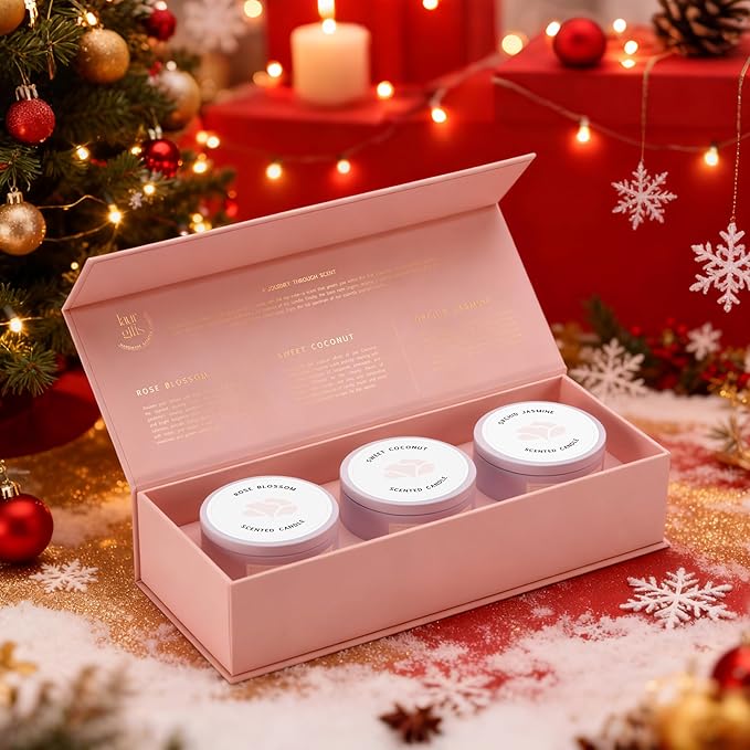 Luxury Candle Gift Set for Women – Luxury Candle Box with 3 Scented Soy Candles in Pink Box – Birthday, Housewarming, Valentine’s & Galentine’s Gift - Bloomnest