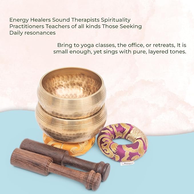 Tibetan Singing Bowl Set-Authentic Cuencos Tibetanos for Sound Healing, Meditation & Chakra Balancing - Includes Cushion, Mallet-Unique Spiritual Gifts for Women and Men (2 Chakra Bowl Set) LNYSI