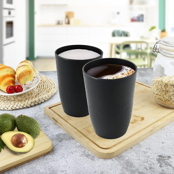 Wheat Straw Cups 6 Pcs 16 OZ Plastic Cup, Unbreakable Drinking Glasses, Lightweight Cup Set for Kitchen, Alternative to Plastic Cups Reusable Dishwasher Safe (Black) - Bloomnest