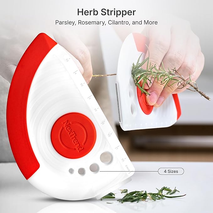 Nextrend BakerScraper – 5-in-1 Flexible Bowl Scraper, Bench Scraper and Dough Scraper with Stainless Steel Edge, Ruler & Herb Stripper – BPA Free, Dishwasher Safe - Red - Bloomnest