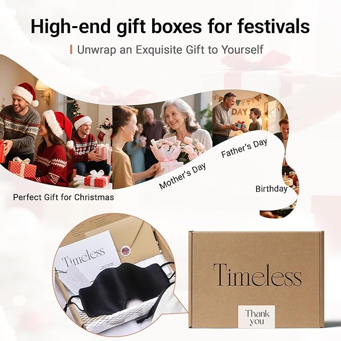 Black Natural Silk Eye Mask for Men & Women, Cloud-Shaped Lightweight Adjustable Hanging-Ear Design (8 Inches), Total Blackout Blindfold Gift Set for Travel by Timeless Artworks