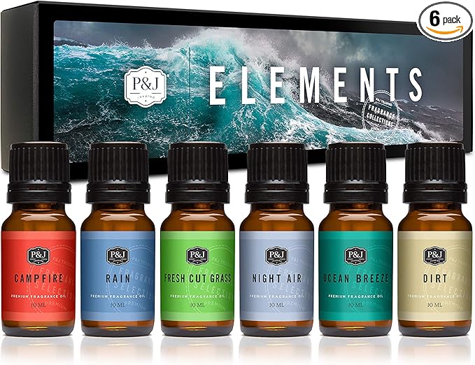 P&J Trading Fragrance Oil Elements Set | Campfire, Night Air, Ocean Breeze, Dirt, Rain, Fresh Cut Grass Candle Scents for Candle Making, Freshie Scents, Soap Making Supplies - Bloomnest