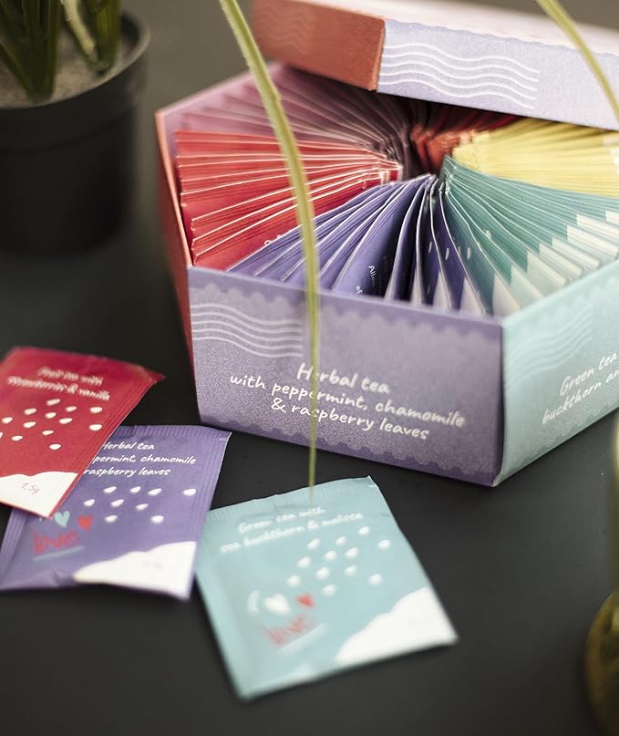 ACORUS | Loveland Tea Set | Natural Assorted Tea Hamper Box | Set of 6 flavors | Surprise your loved ones | Valentines box | Large Selection Box | Tea Gift Sets | 60 Tea Bags - Bloomnest