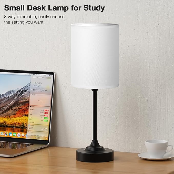 Fenmzee Touch Nightstand Bedroom Lamp - 3 Way Dimmable Bedside Lamp, Small Table Lamp Linen Lampshade for Office Desk, LED Bulb Included - Bloomnest