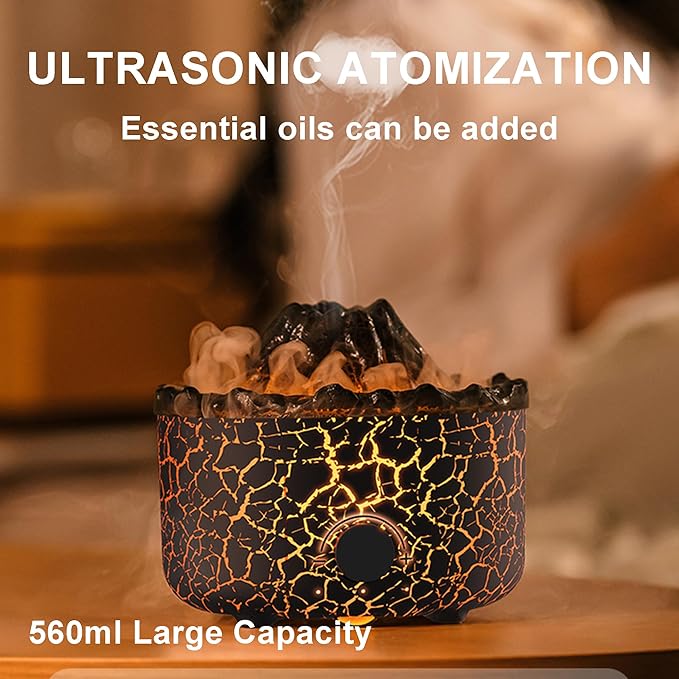 Aromatherapy Essential Oil Diffuser, 560ml Ultrasonic Cool Mist Diffuser/Humidifier with Flame & Volcano 2 Mist Mode, for Bedroom,Office,Home, Auto Shut-Off, Remote Control, Gift (Blcak) - Bloomnest