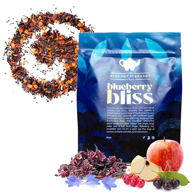 Blueberry Bliss Tea, Organic Loose Leaf Herbal Tea – Real Fruit, Summer Juice, Caffeine-Free, Refreshing Sweet Iced Drink – 4 oz Resealable Bag (Makes 50 Cups) - Bloomnest