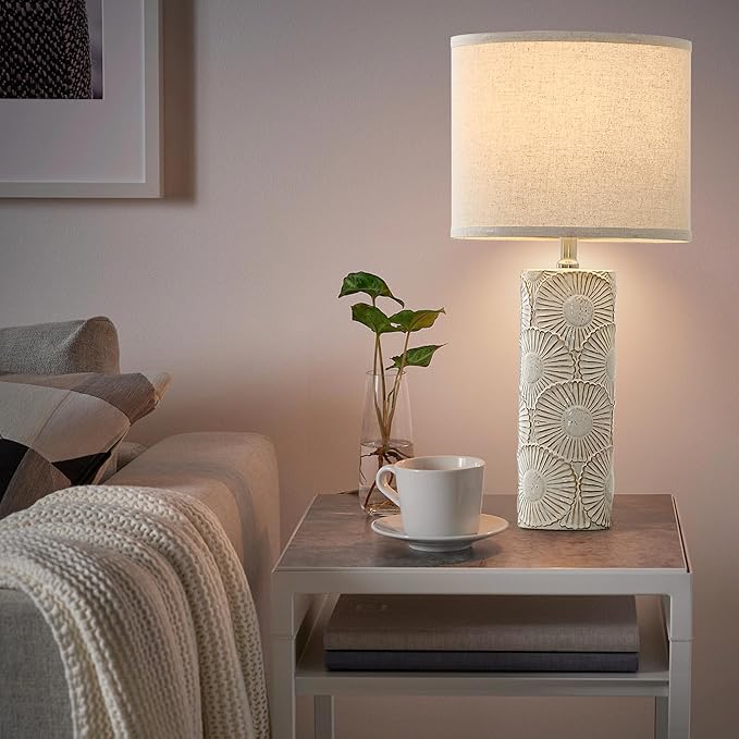 25.25" Tall White Lamps Set of 2 with Floral Design, Farmhouse White Ceramic Lamps Set of 2 for Bedroom, Living Room, Beige Table Lamps for Nightstands, Console Table - Bloomnest