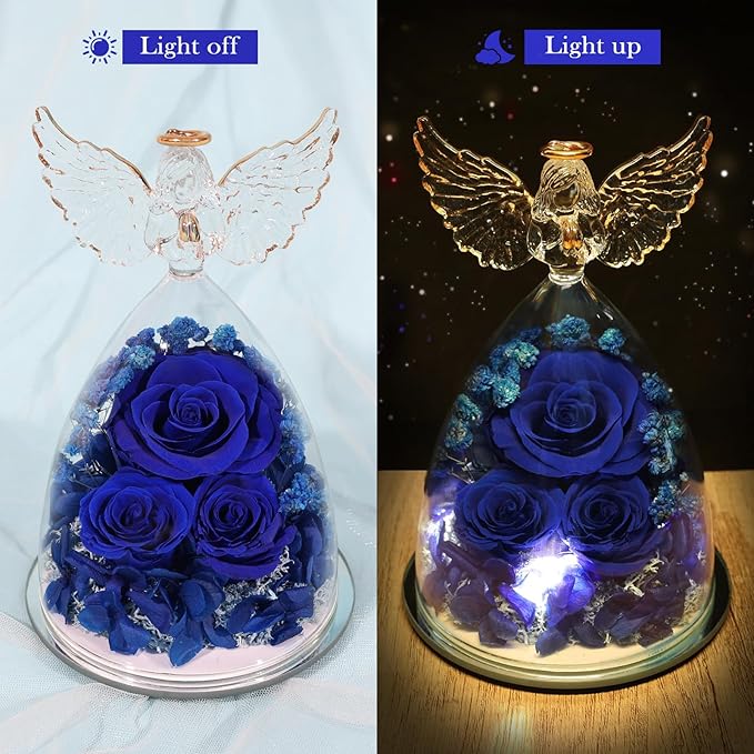 Valentines Day Gifts for Her Preserved Flower Rose Gifts for Women, Forever Eternal Fresh Flowers in Glass Angel Figurines Flowers for Delivery for Grandma Mom Sister Her Wife on Mothers Day Birthday - Bloomnest